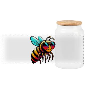 Bee - Panoramic Cookie Jar with Wooden Lid - white - Front