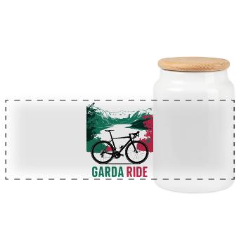 Garda Ride Scenic Cycling Design - Panoramic Cookie Jar with Wooden Lid - white - Front