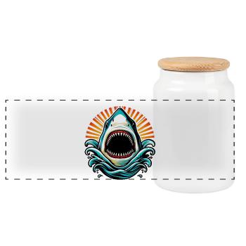 Shark - Panoramic Cookie Jar with Wooden Lid - white - Front