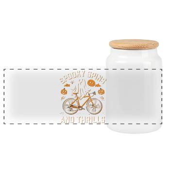 Spooky Spins Halloween Fahrrad T-Shirt - Panorama Keksdose mit Holzdeckel - Weiß - Vorne