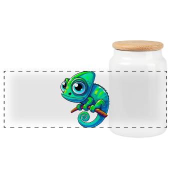 Caméléon - Boîte à biscuits avec couvercle en bois - blanc - Devant