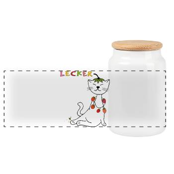 Fraises Chat - Boîte à biscuits avec couvercle en bois - blanc - Devant