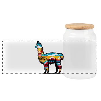 Alpaca - Panoramic Cookie Jar with Wooden Lid - white - Front