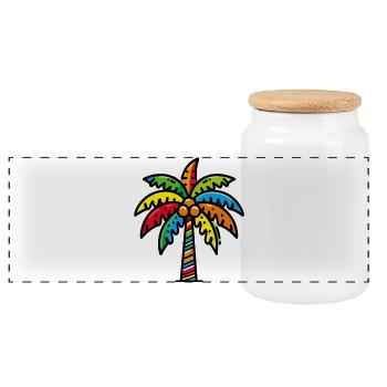 Palm tree - Panoramic Cookie Jar with Wooden Lid - white - Front