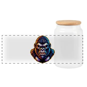 Gorilla - Panoramic Cookie Jar with Wooden Lid - white - Front