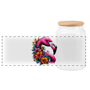 Flamingo - Panoramic Cookie Jar with Wooden Lid - white - Front