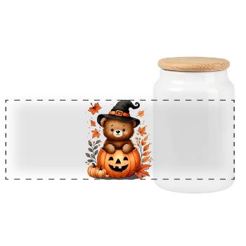 Halloween Teddy Bear in the Pumpkin: Sweet Scary Fun - Panoramic Cookie Jar with Wooden Lid - white - Front