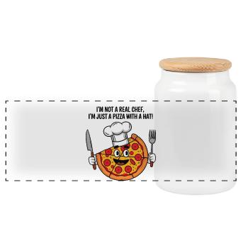 Pizza Chef Humour T-Shirt - Panoramic Cookie Jar with Wooden Lid - white - Front
