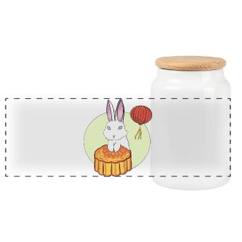 Gâteau de lune Lapin - Boîte à biscuits avec couvercle en bois - blanc - Devant