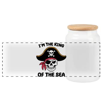 Crâne de pirate avec cache-œil - Boîte à biscuits avec couvercle en bois - blanc - Devant