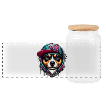 Hund - Panorama Keksdose mit Holzdeckel - Weiß - Vorne