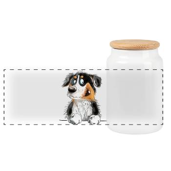 Funny Australian Shepherd Black Tri - Panorama Keksdose mit Holzdeckel - Weiß - Vorne