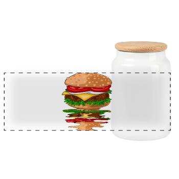 Hamburger - Panoramic Cookie Jar with Wooden Lid - white - Front