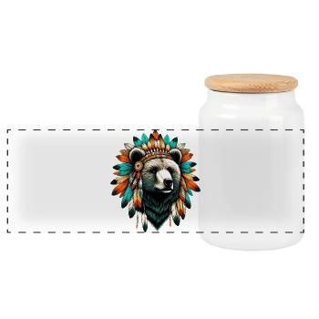 American Indian Bear American Redskin - Panoramic Cookie Jar with Wooden Lid - white - Front
