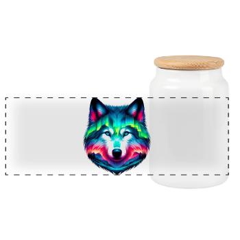 Wolf - Panoramic Cookie Jar with Wooden Lid - white - Front
