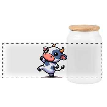 Cow - Panoramic Cookie Jar with Wooden Lid - white - Front