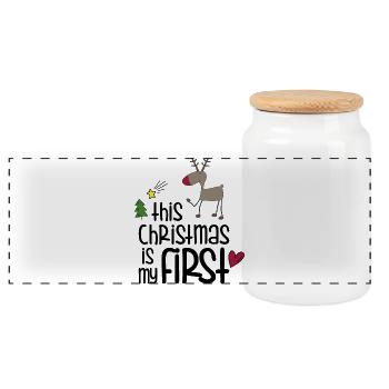 my first Christmas - Panorama Keksdose mit Holzdeckel - Weiß - Vorne