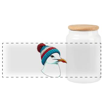 Gull - Panoramic Cookie Jar with Wooden Lid - white - Front