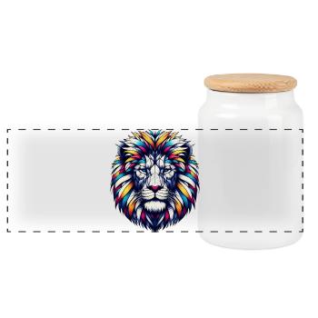 Lion - Panoramic Cookie Jar with Wooden Lid - white - Front