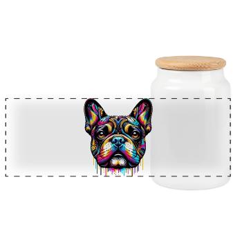 Bouledogue français Chien - Boîte à biscuits avec couvercle en bois - blanc - Devant