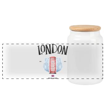 Londres Red Phone Booth Aquarelle - Boîte à biscuits avec couvercle en bois - blanc - Devant