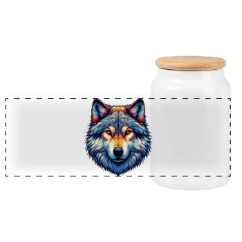 Loup - Boîte à biscuits avec couvercle en bois - blanc - Devant