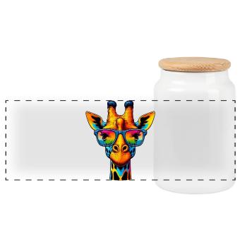 Giraffe - Panoramic Cookie Jar with Wooden Lid - white - Front