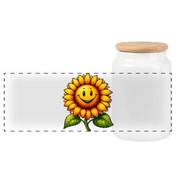 Sunflower - Panoramic Cookie Jar with Wooden Lid - white - Front