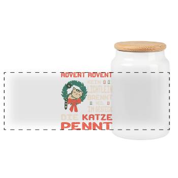 Advent season with cat - Panoramic Cookie Jar with Wooden Lid - white - Front