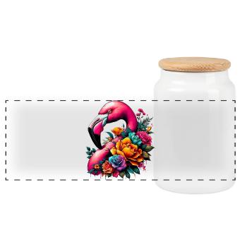 Flamingo - Panoramic Cookie Jar with Wooden Lid - white - Front