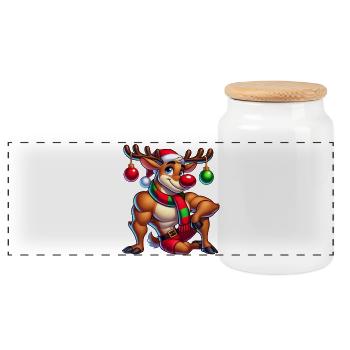 Weihnachts-Rentier Rudolf - Panorama Keksdose mit Holzdeckel - Weiß - Vorne