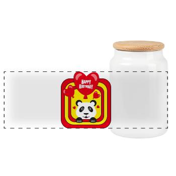 Happy Birthday mit Herzen und Panda. - Panorama Keksdose mit Holzdeckel - Weiß - Vorne