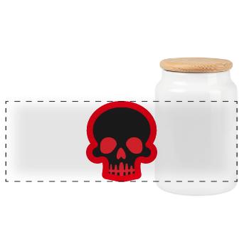 Crâne noir au contour rouge - Boîte à biscuits avec couvercle en bois - blanc - Devant