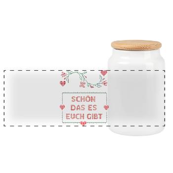 schön das es euch gibt, Ugly Christmas - Panorama Keksdose mit Holzdeckel - Weiß - Vorne