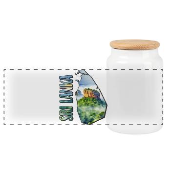 Watercolor Map Sri Lanka - Panoramic Cookie Jar with Wooden Lid - white - Front