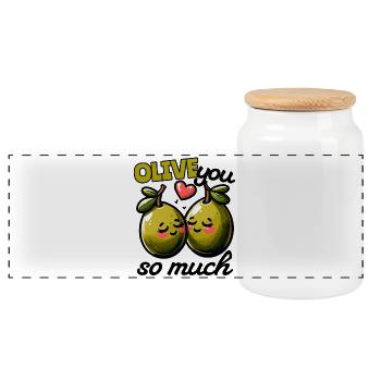 Olive You So Much – Lustiger Liebes-Pun für Verlie - Panorama Keksdose mit Holzdeckel - Weiß - Vorne
