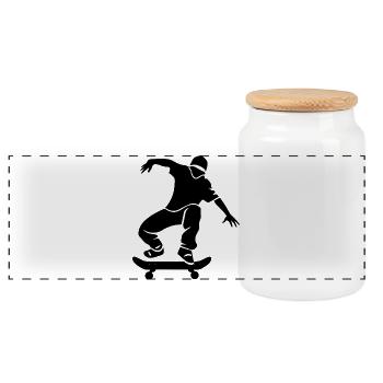 Skateboarder Skizze - Panorama Keksdose mit Holzdeckel - Weiß - Vorne
