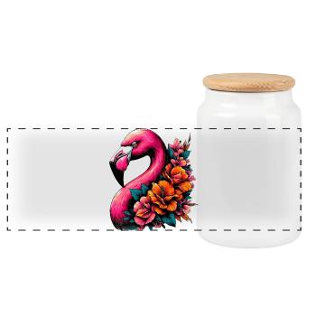 Flamingo - Panorama Keksdose mit Holzdeckel - Weiß - Vorne