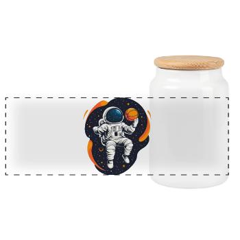 Astronaute jouant au basket-ball dans l’espace - Design amusant - Boîte à biscuits avec couvercle en bois - blanc - Devant