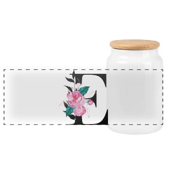Eleganter Buchstabe 'E' mit Blumen - Panorama Keksdose mit Holzdeckel - Weiß - Vorne
