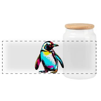 Pingouin - Boîte à biscuits avec couvercle en bois - blanc - Devant