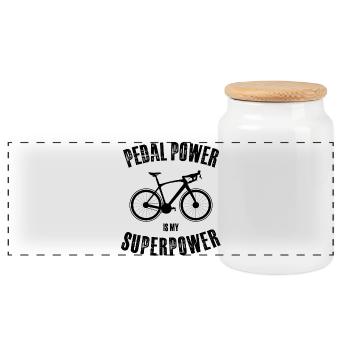 Pedal power is my superpower - Panoramic Cookie Jar with Wooden Lid - white - Front