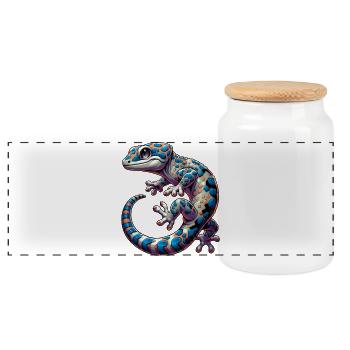 Gecko - Panoramic Cookie Jar with Wooden Lid - white - Front