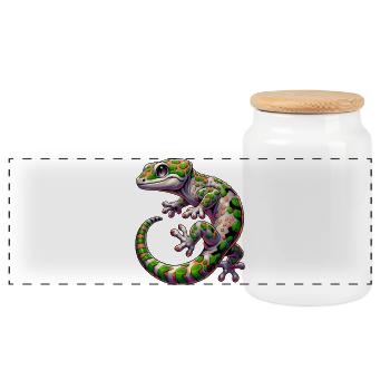 Gecko - Panoramic Cookie Jar with Wooden Lid - white - Front