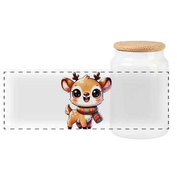Reindeer with a colourful scarf – Christmas charm - Panoramic Cookie Jar with Wooden Lid - white - Front