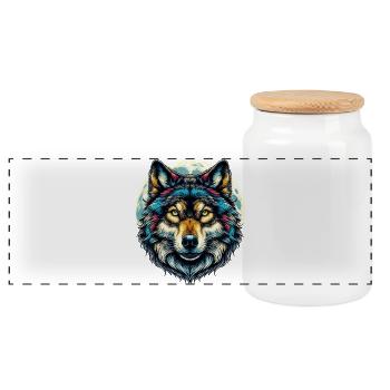 Wolf - Panoramic Cookie Jar with Wooden Lid - white - Front