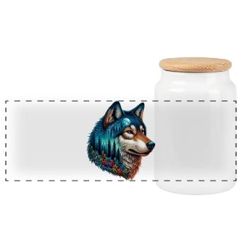 Loup - Boîte à biscuits avec couvercle en bois - blanc - Devant