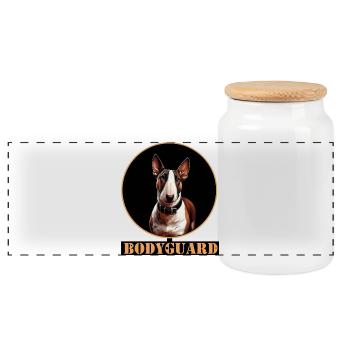 Bull terrier chien portrait cercle - Boîte à biscuits avec couvercle en bois - blanc - Devant