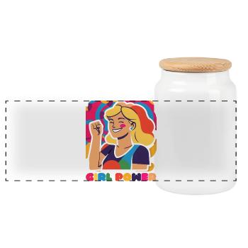 Girl Power Motifs - Statement, Feminism Women - Panoramic Cookie Jar with Wooden Lid - white - Front