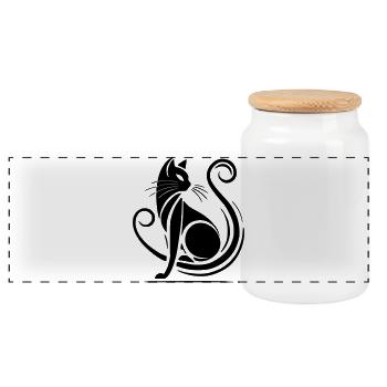 Modern Black Cat - Panoramic Cookie Jar with Wooden Lid - white - Front